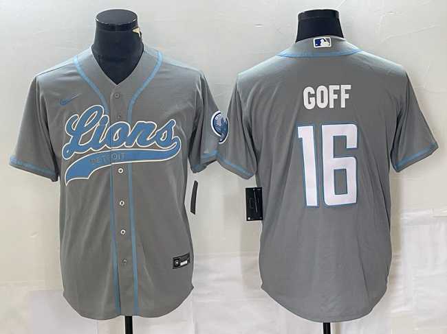 Men%27s Detroit Lions #16 Jared Goff Gray Cool Base Stitched Baseball Jersey